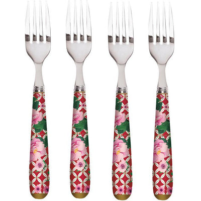 Teas And CS Silk Road Cake Fork Set Of 4 - Cherry Red